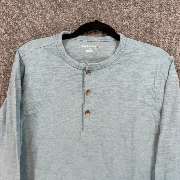 Untuckit Henley Shirt Mens Small Blue Slub Cotton Long Sleeve Tshirt Casual - Picture 2 of 7